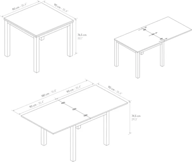 Table extensible Giuliano, chêne rustique, pieds noirs, table de cuisine, table de salon, fabriquée en Italie, 90 x 90 x 76,5 cm - id 2141 90 x 90 x 76,5 Pied noir