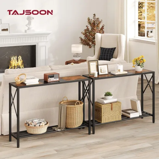 Table Console, Table de canapé d'entrée avec étagère Vintage Rustique pour Salon, Chambre à Coucher, Brun Rustique et Noir Brun et Noir