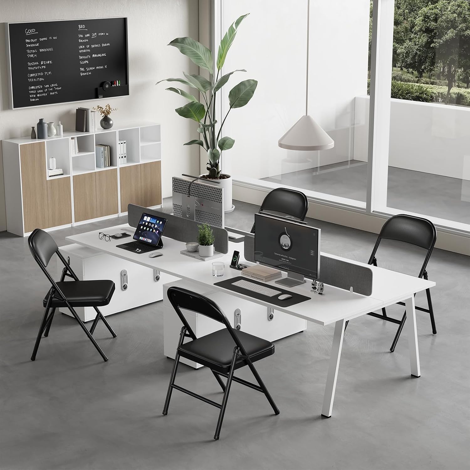 Lot de 6 Chaises Pliantes Rembourrées, Charge 158 kg, Cadre en Acier, Simili Cuir PU, Pliable Gain de Place, sans Montage, pour Salon, Salle à Manger, Camping, Jardin, Réception, Noir Noir-cuir Lot de 6