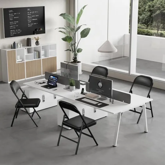 Lot de 6 Chaises Pliantes Rembourrées, Charge 158 kg, Cadre en Acier, Simili Cuir PU, Pliable Gain de Place, sans Montage, pour Salon, Salle à Manger, Camping, Jardin, Réception, Noir Noir-cuir Lot de 6