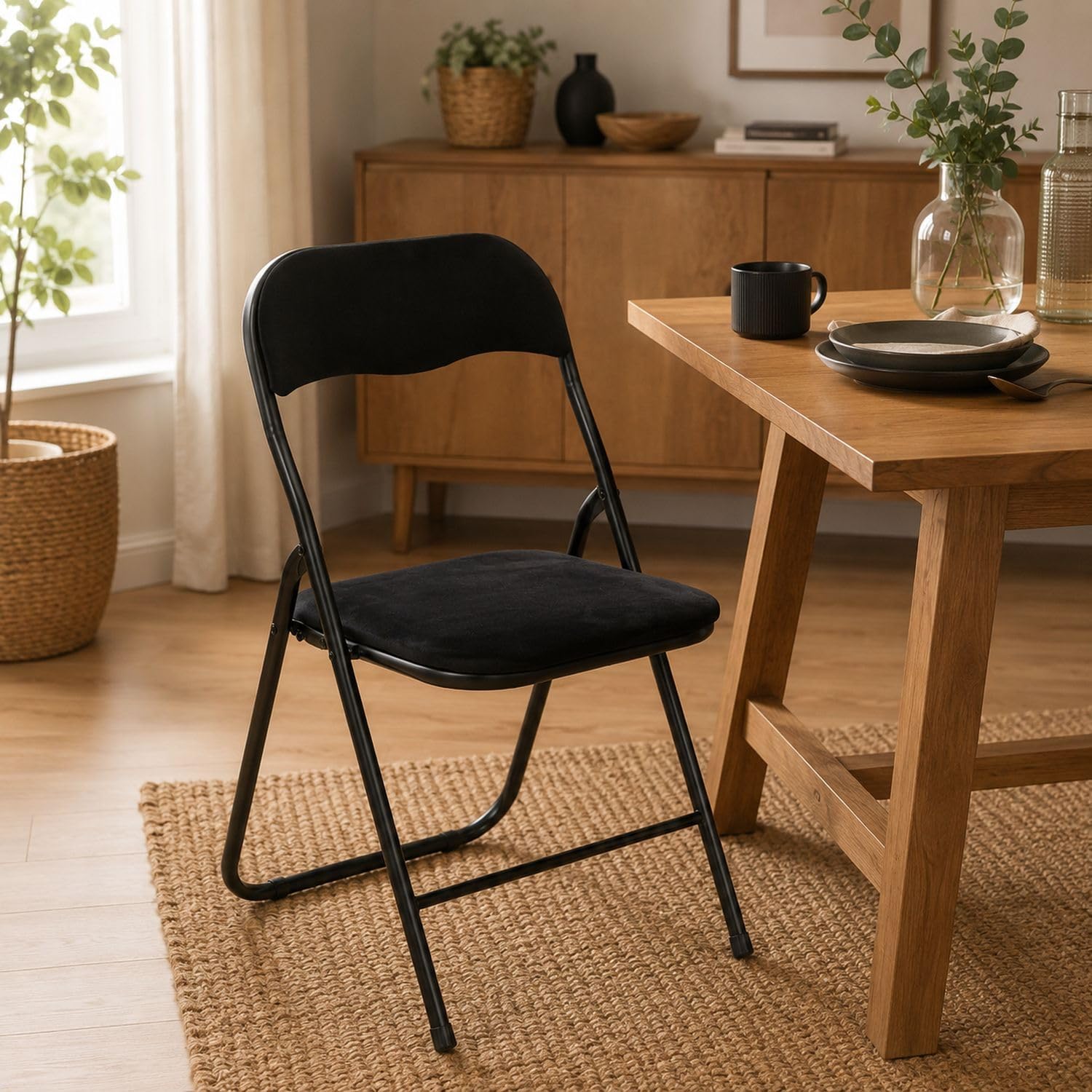 Lot de 6 Chaises Pliantes en Velours Noir - Chaises d'Appoint Élégantes avec Assise Rembourrée - Design Chic & Moderne - Gain de Place Idéal Salon, Salle à Manger et Réceptions - Structure Métal Noir Noir Longueur 52 cm x Largeur 44 cm x Hauteur 79 cm