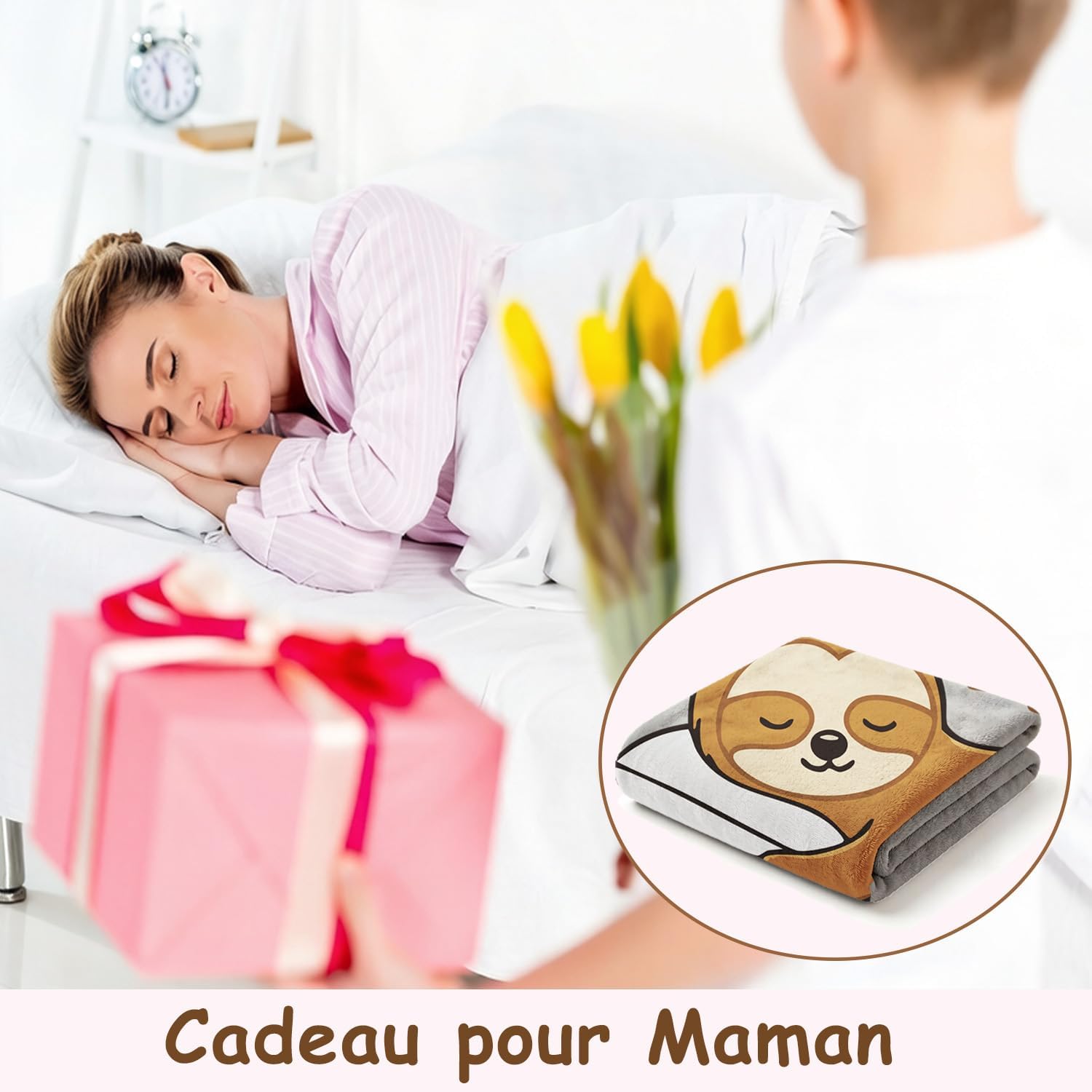 Cadeau Maman Fete des Meres 130 * 150cm Couverture Cadeaux de Fête des Mères Plaid Couverture Polaire Personnalisé Cadeau Femme Fantaisie Humour Anniversaire (Maman)