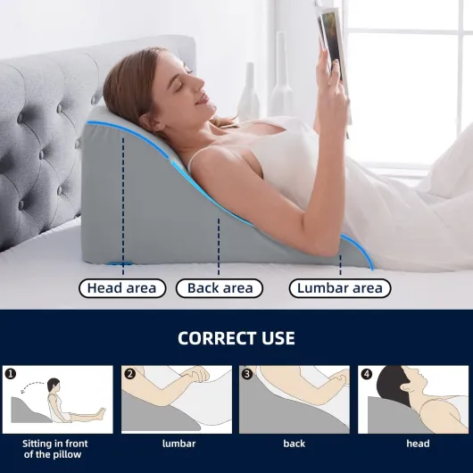 Coussin de Lecture en Mousse à Mémoire de Forme pour Lit Oreiller Cale Dos Coussin à Coin Triangle est Idéal pour Soutenir Le Dos Lorsque Vous Détendez, Regardez la Télévision - Largeur Accrue Largeur plus large 56cm Gris
