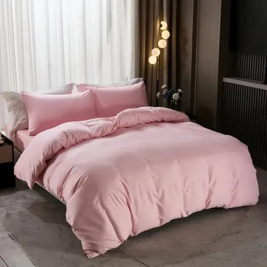 Générique Ensemble Parure De Lit 4 piéces Unie 100% Coton 57 Fils /cm2-1 Housse de Couette 220 x 240 cm+ 1 Drap Housse 140 x 190 cm Bonnet 30 cm + 2taies d'oreiller 65x 65 cm Premium Qualite (Rose)