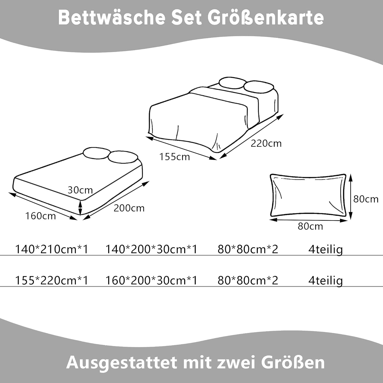 KeepGoon Parure de lit (1*Housse de Couette, 1*Drap Housse, 2*taies d'oreiller) pour lit 160 * 200cm, Ensemble de literie Quatre pièces, literie 160x200 Complet (Rose + Gris Clair) Rose + Gris Clair 160x200cm