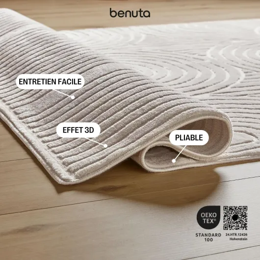 Basic Tapis Salon Claire - Crème 140x200 cm - Minimaliste géométrique rétro - Facile Entretien - Compatible Chauffage - pour Chambre, Bureau, Couloir, Bebe 140 x 200 cm (Rectangulaire) Crème A1