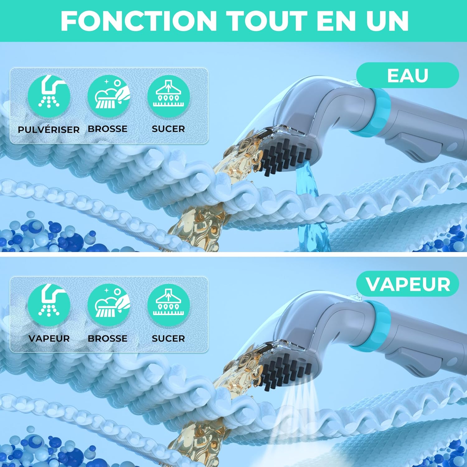 StainZapper Vapo Nettoyeur de Tapis 1200W, Aspirateur Vapeur de 3 Modes de Nettoyage avec Nettoyant, Nettoyeur Profond Pour Canapé, Voiture et Tissus d'Ameublement 1,8 L+1,3 L, 75dB