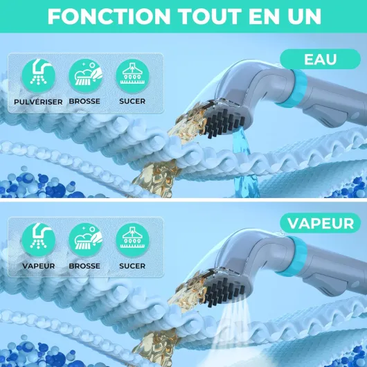 StainZapper Vapo Nettoyeur de Tapis 1200W, Aspirateur Vapeur de 3 Modes de Nettoyage avec Nettoyant, Nettoyeur Profond Pour Canapé, Voiture et Tissus d'Ameublement 1,8 L+1,3 L, 75dB