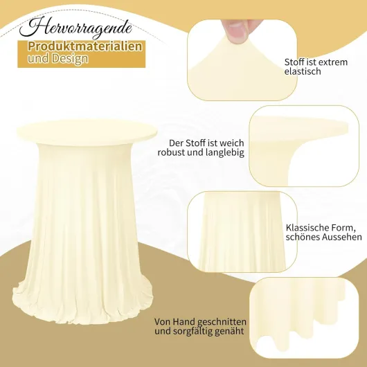 Lot de 2 housses de table de bar extensibles beiges avec jupe, 81,3 x 109,2 cm, résistantes aux taches, anti-plis, lavables, jupes de table rondes en polyester extensible pour mariage, fête, salle à Lot de 2 Beige