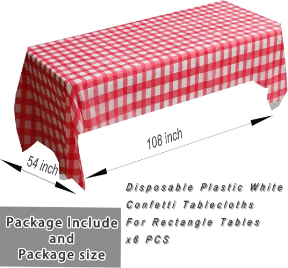 Lot de 3 nappes en plastique jetables rouges à carreaux premium de 274 x 137 cm pour tables rectangulaires de 2,4 m de long, housses de table imperméables pour décoration de fête Grille Rouge 259 x 137 cm (Rectangulaire)