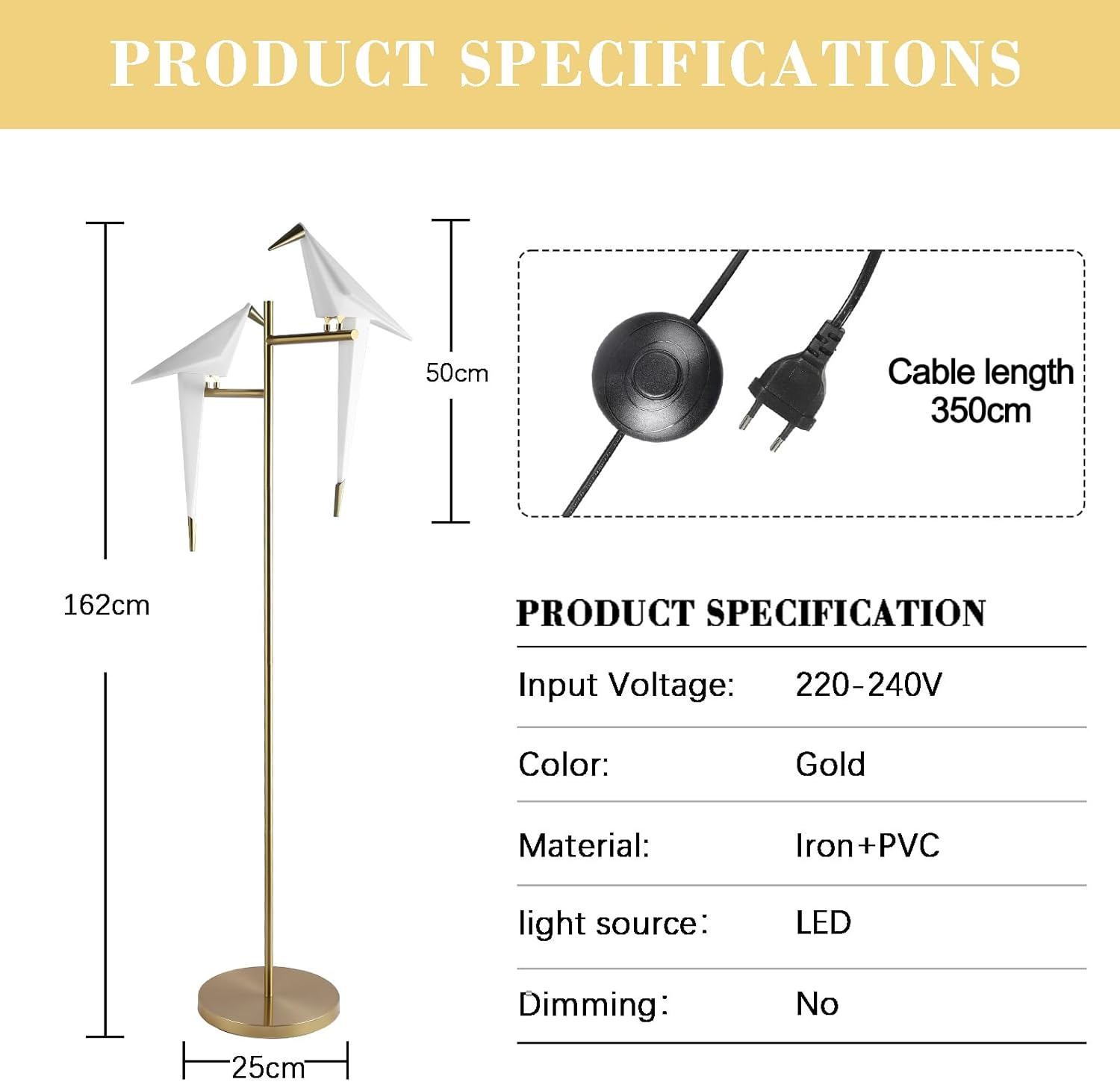 Lampadaire Sur Pied Salon Moderne Lampe De Type Support De Sol En Papier Doré Oiseau LED Lampe De Table, 3000K Acrylique Base En MéTal Lampadaire Salon Chambre Bureau Lecture, 2 PièCe Floor Lamp - 2 Heads
