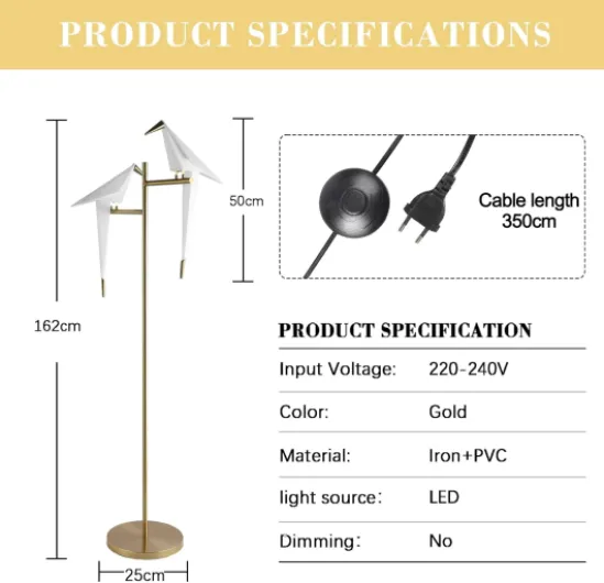 Lampadaire Sur Pied Salon Moderne Lampe De Type Support De Sol En Papier Doré Oiseau LED Lampe De Table, 3000K Acrylique Base En MéTal Lampadaire Salon Chambre Bureau Lecture, 2 PièCe Floor Lamp - 2 Heads