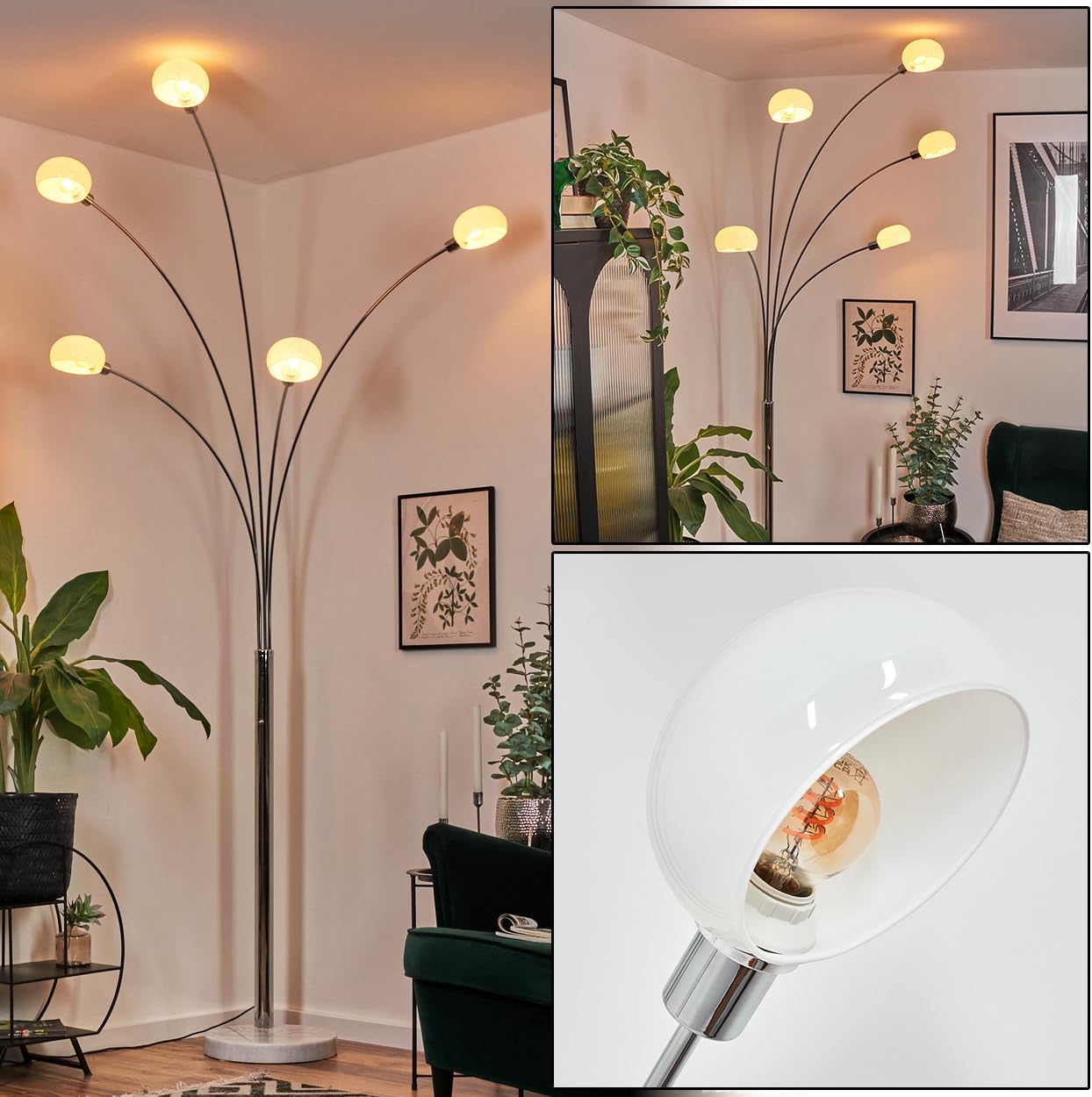 Nikkala Lampadaire en Métal Blanc/Chrome avec Pied en Marbre Lampe Réglable Rétro Vintage Interrupteur sur le Corps E14 Salon Chambre Bureau