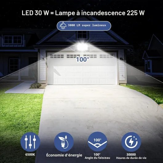 Realky 30W Projecteur LED Paquet de 2, 3000LM Spot LED 40LEDs Eclairage Exterieur IP65 Etanche, LED Projecteur Extérieur 6500K Éclairage mural d'extérieur pour Jardin, Patio, Garage, Entrée 30w 2 PCS 6500K