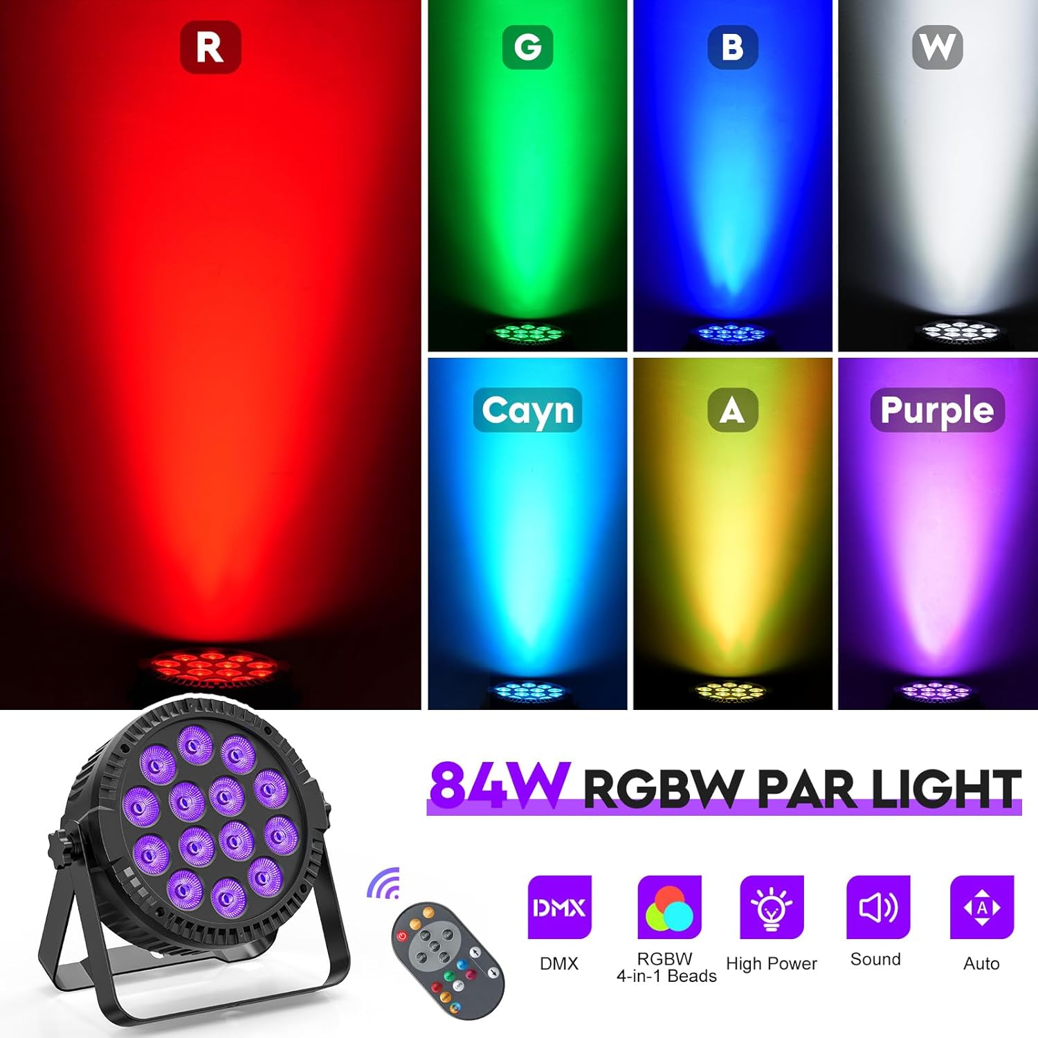 4 pcs LED Par Projecteur Lumière de scène 14 * 6W RGBW DMX512 Lumière Disco avec télécommande Master-slave Sound Auto pour fête d'anniversaire DJ Bar Mariage Halloween Noël 4 Stück