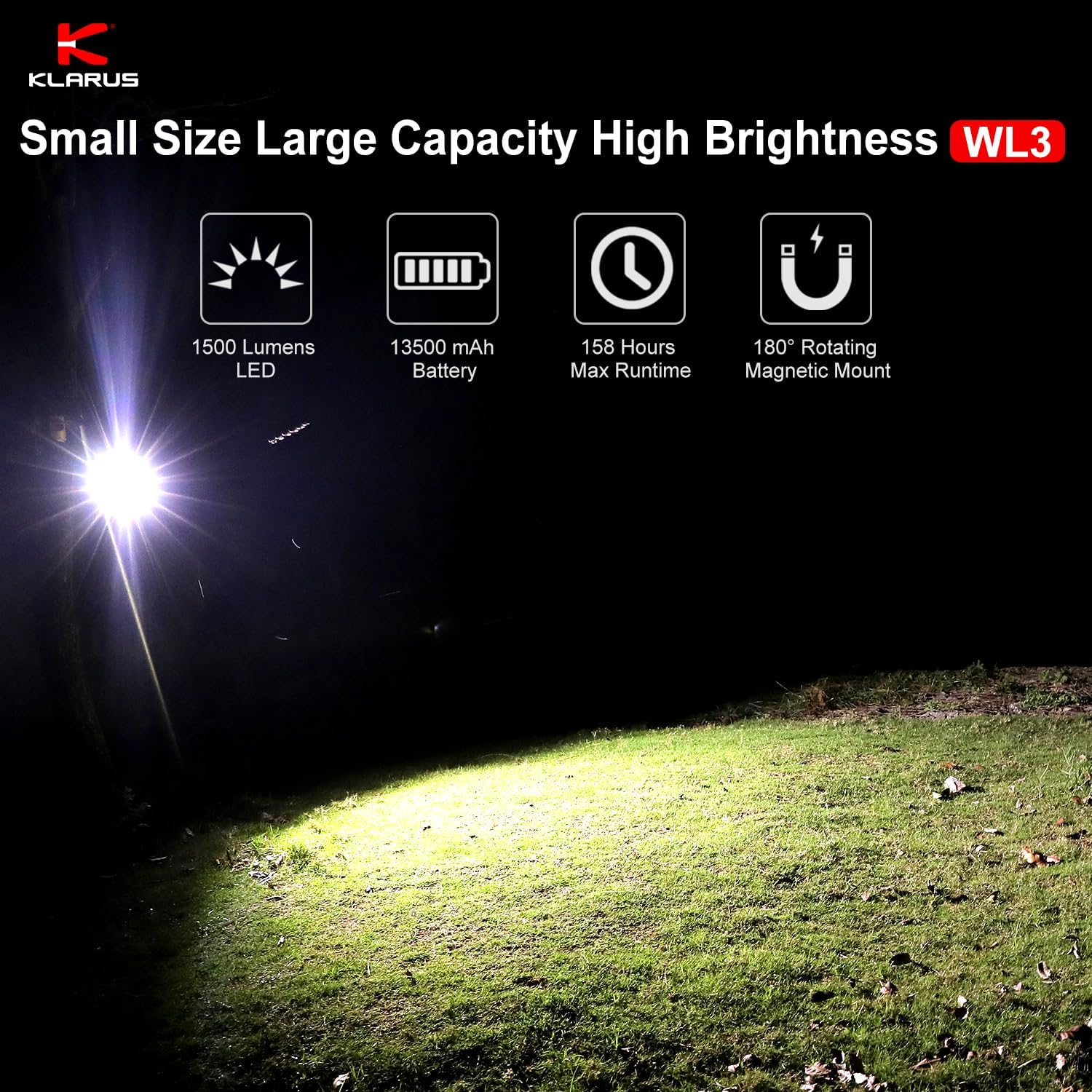 WL3 Lampe Camping, 13500mAh Haut-capacité rechargeable lampe de travail,Lanterne de camping 1500lm,6 modes, base magnétique, fonction de crochet,pêche nocturne, urgence, atelier, etc - WL3-vert