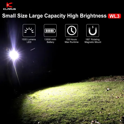 WL3 Lampe Camping, 13500mAh Haut-capacité rechargeable lampe de travail,Lanterne de camping 1500lm,6 modes, base magnétique, fonction de crochet,pêche nocturne, urgence, atelier, etc - WL3-vert
