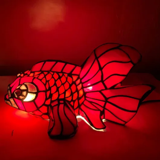 Lampe de table décorative en vitrail style Tiffany avec motif de poisson pour la décoration intérieure - (Poisson rouge)
