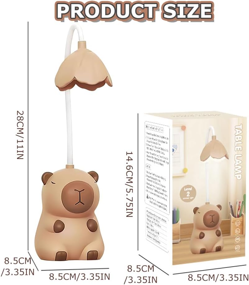 Lampe de Bureau pour Enfants, Lampe de Table Capybara, Lampe de Bureau 2-en-1 avec Pointe-crayon Dessinée, Lampe de Bureau Rechargeable pour Enfants, Lampe de Nuit Capybara pour la Lecture et