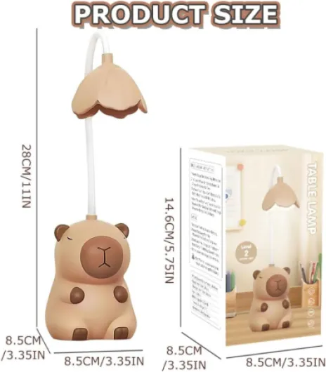Lampe de Bureau pour Enfants, Lampe de Table Capybara, Lampe de Bureau 2-en-1 avec Pointe-crayon Dessinée, Lampe de Bureau Rechargeable pour Enfants, Lampe de Nuit Capybara pour la Lecture et