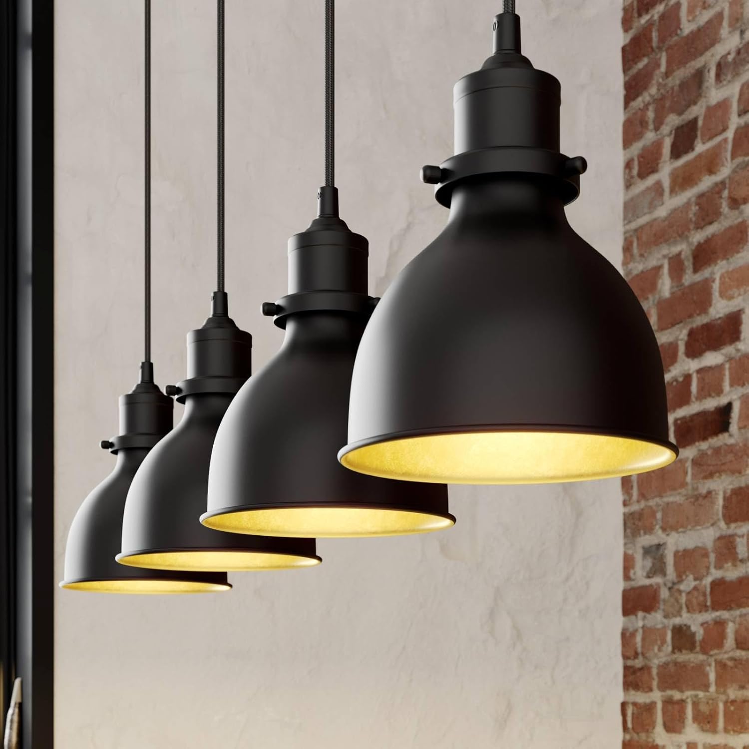 Suspension Jasminka à intensité variable (Modern, Industriel) en Noir Métal e - a - pour Cuisine (à 4 lampes E27) Luminaire Lampe Plafond Plafonnier Suspendue