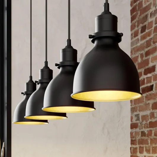 Suspension Jasminka à intensité variable (Modern, Industriel) en Noir Métal e - a - pour Cuisine (à 4 lampes E27) Luminaire Lampe Plafond Plafonnier Suspendue