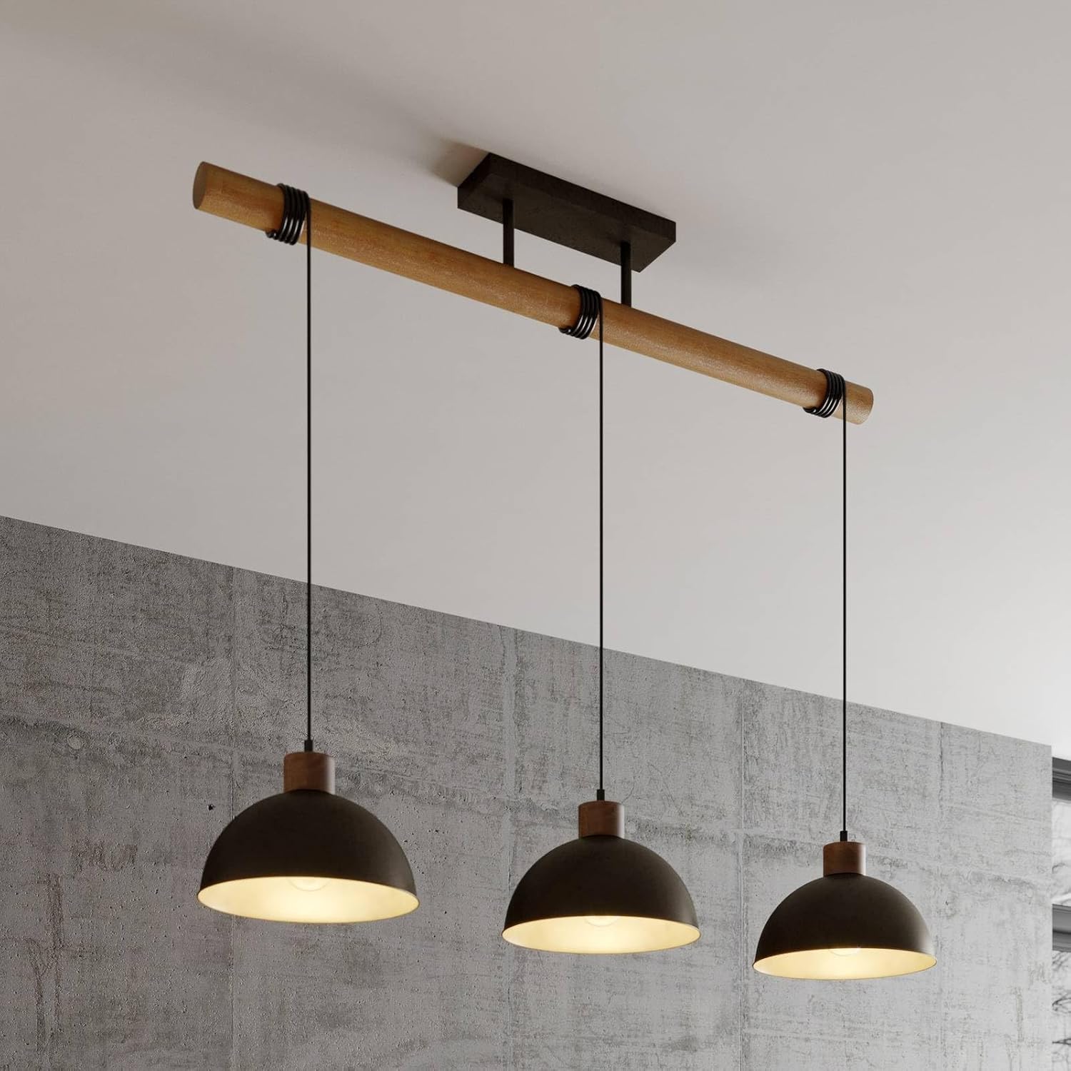 Suspension Holgar à intensité variable (Modern, Industriel) en Gris Métal e - a - pour Salon & Salle manger (à 3 lampes E27) Luminaire Lampe Plafond Plafonnier