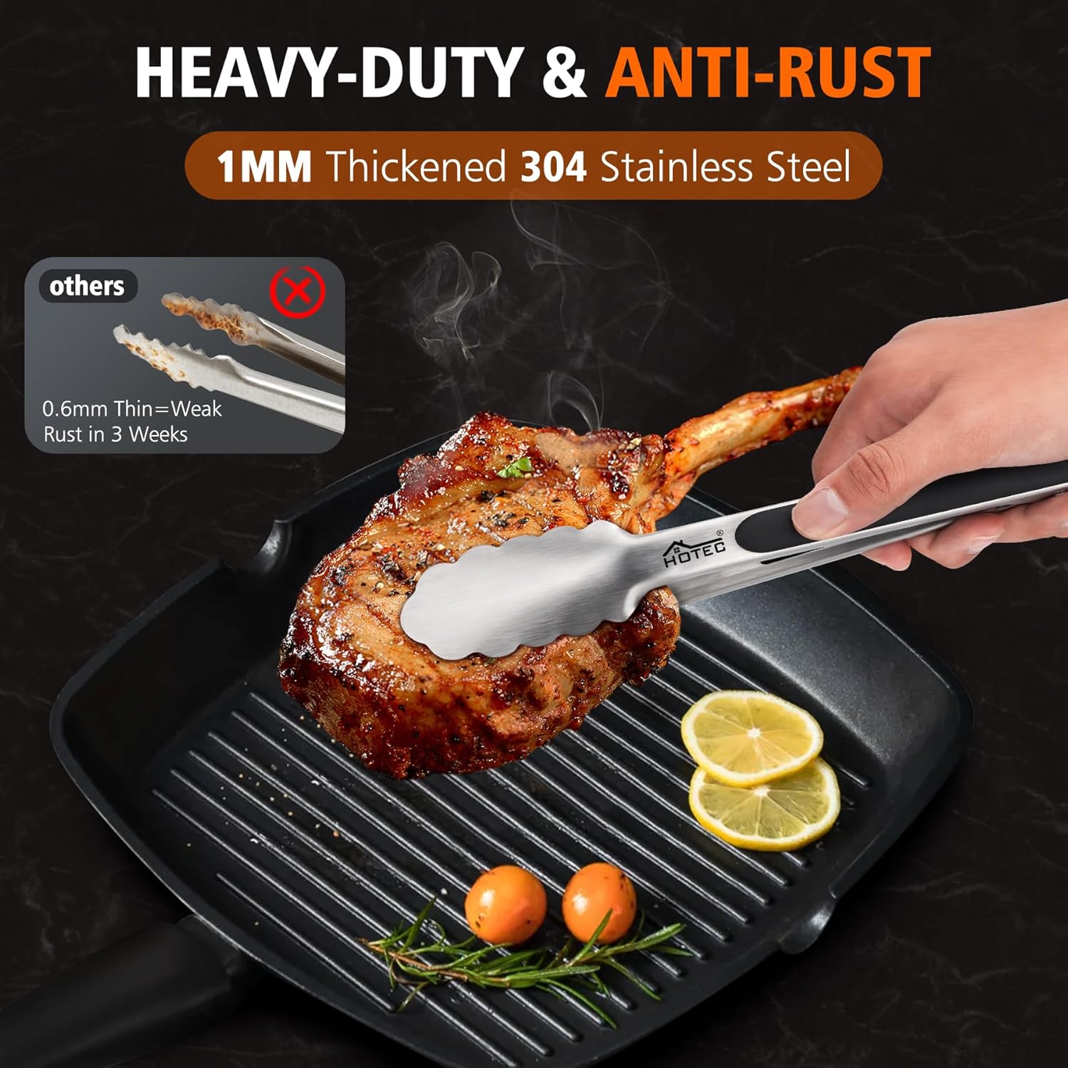Lot de 3 pinces de cuisine en acier inoxydable - 17,8 cm, 22,9 cm et 30,5 cm - Pinces alimentaires verrouillables en métal pour cuisine, service, barbecue, grill - Poignée antidérapante Argent 3