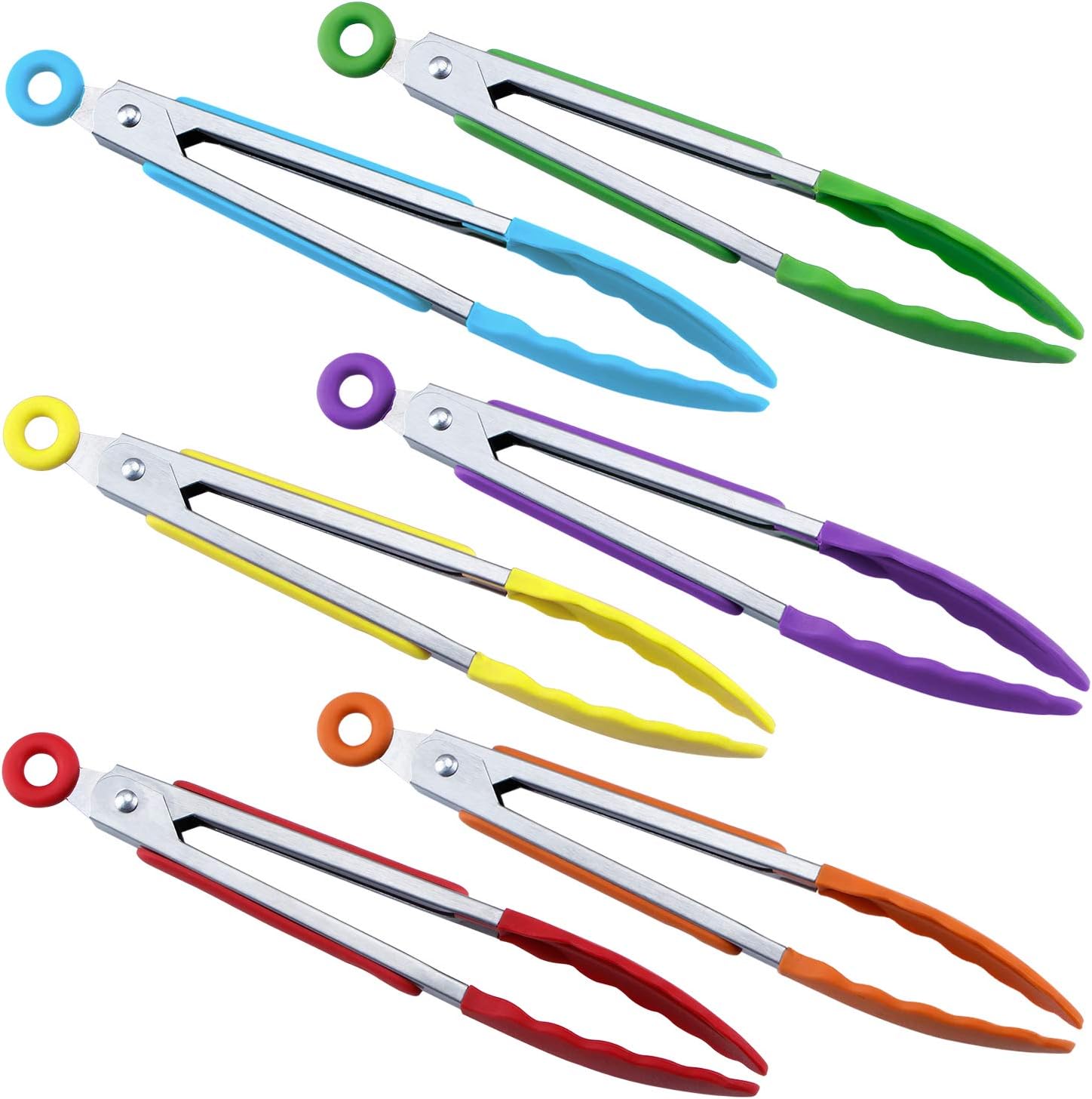 MSY BIGSUNNY Mini pince de service en silicone 17,8 cm – Lot de 6 Lot de 6 Mini Pinces Multicolores
