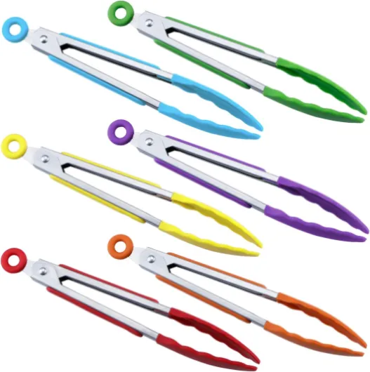 MSY BIGSUNNY Mini pince de service en silicone 17,8 cm – Lot de 6 Lot de 6 Mini Pinces Multicolores