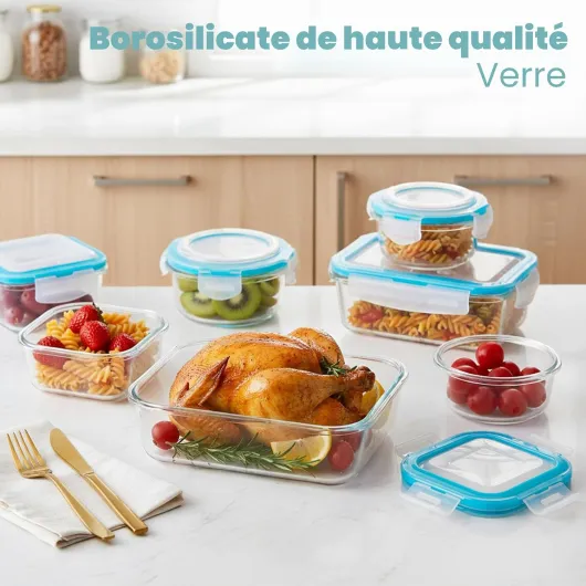 Boite Alimentaire Verre 24Pièces, 12 Boite Conservation Verre, 12 Couvercles Transparents, boite Allant Au Lave-Vaisselle, Au Congélateur Et Micro-Ondes, Sans BPA Paquet de 24