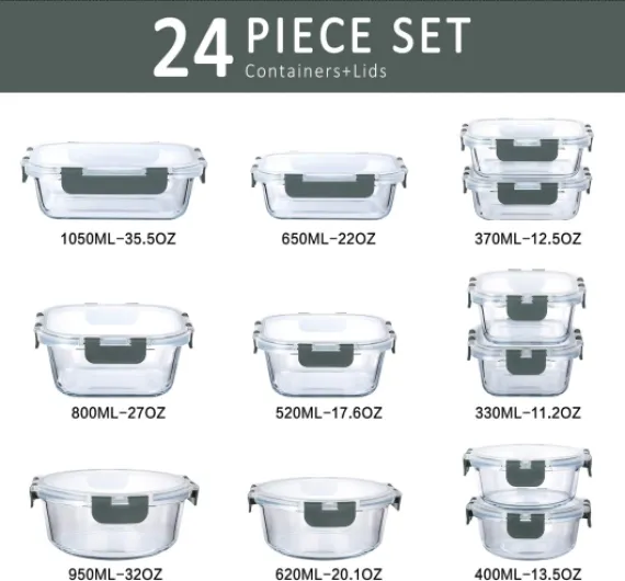 MCIRCO Lot de 12 boîtes de rangement en verre Gris