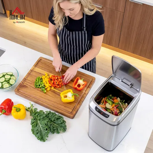 Poubelle de cuisine automatique 12 L en acier inoxydable, poubelle à capteur de mouvement sans contact avec couvercle, anti-traces de doigts, pour maison, salon, bureau, argent