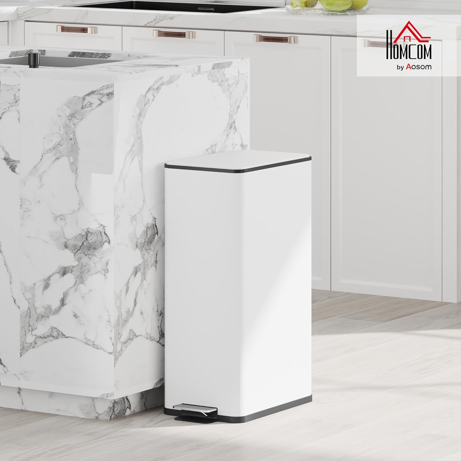 Poubelle à pédale - 20 l - Avec couvercle à fermeture douce et pédale - Poubelle avec seau intérieur - En acier inoxydable - Pour salle de bain, chambre à coucher ou salon - Blanc - 21,5 x 37,2 Weiß