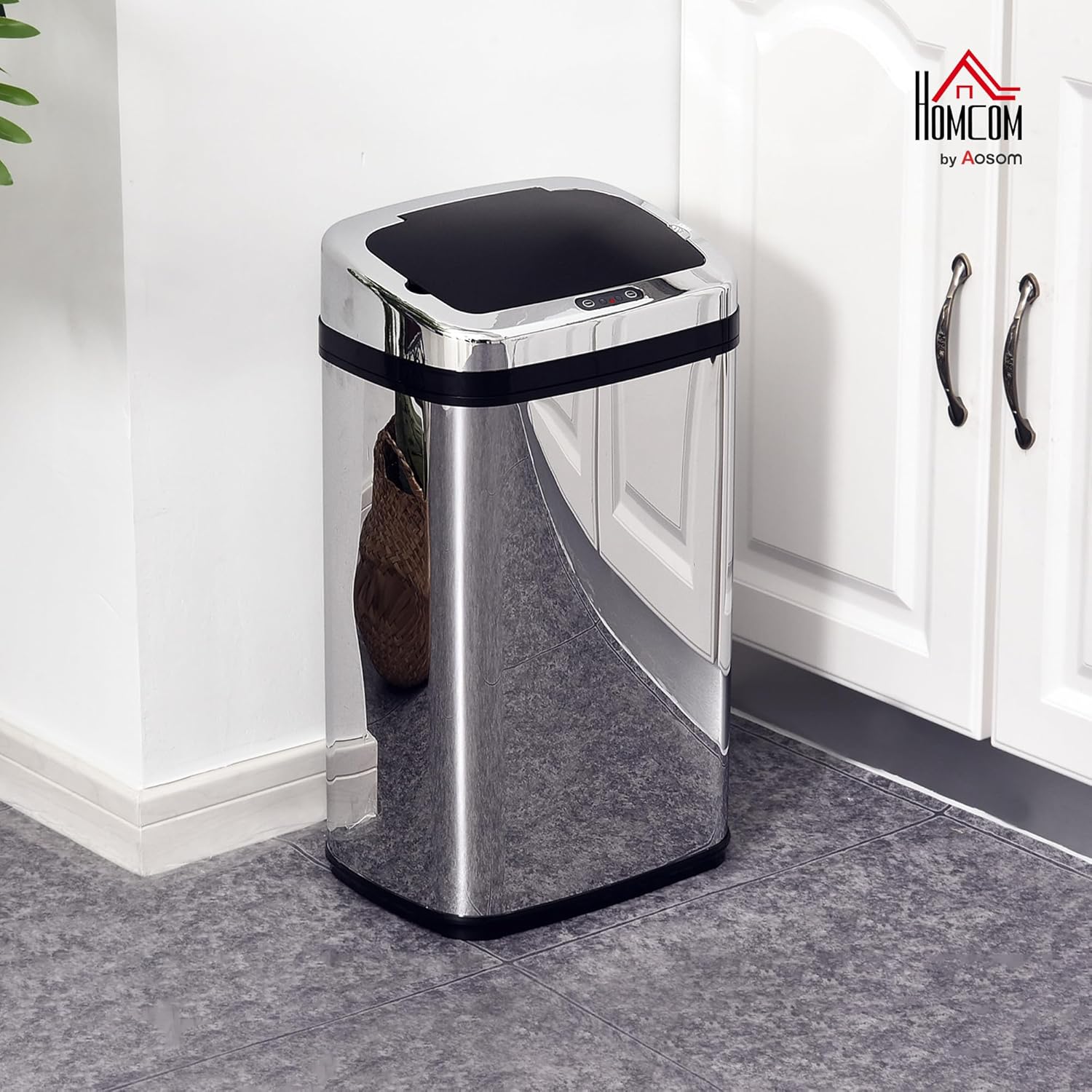 Poubelle de cuisine automatique 30L en acier inoxydable, poubelle à capteur de mouvement sans contact avec couvercle, fonctionne sur piles, pour maison, bureau, salle de bain, salon, argent