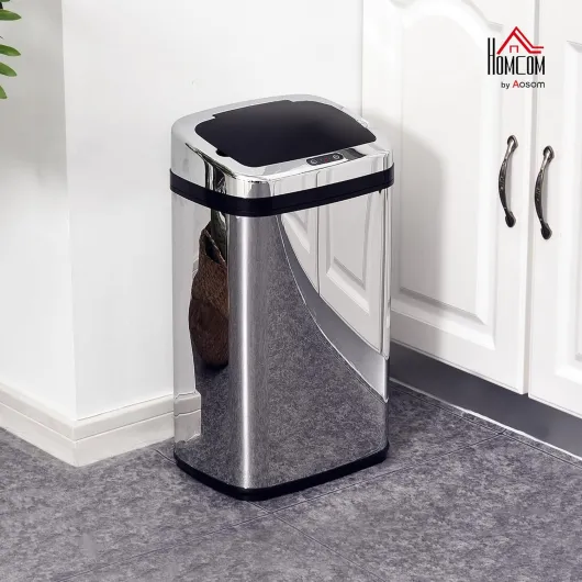 Poubelle de cuisine automatique 30L en acier inoxydable, poubelle à capteur de mouvement sans contact avec couvercle, fonctionne sur piles, pour maison, bureau, salle de bain, salon, argent