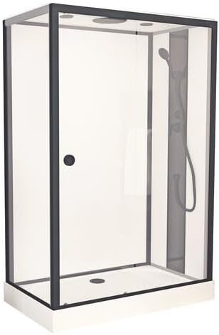 Cabine de douche GONEA - Style industriel et large douche de tête - Montage sans silicone - Cabine 140x80x212cm - Accès face - Portes coulissantes en verre trempé 6mm - Anticalcaire 1 face Blanc