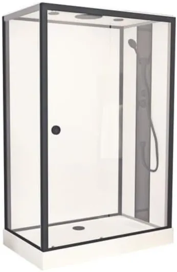 Cabine de douche GONEA - Style industriel et large douche de tête - Montage sans silicone - Cabine 140x80x212cm - Accès face - Portes coulissantes en verre trempé 6mm - Anticalcaire 1 face Blanc