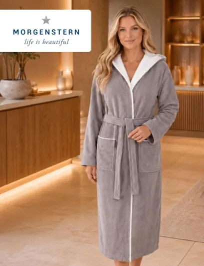 Peignoir de Bain Femme avec Capuche 100% Coton Éponge OEKO-TEX® Robe de Chambre Leonie S Taupe-Gris/Beige