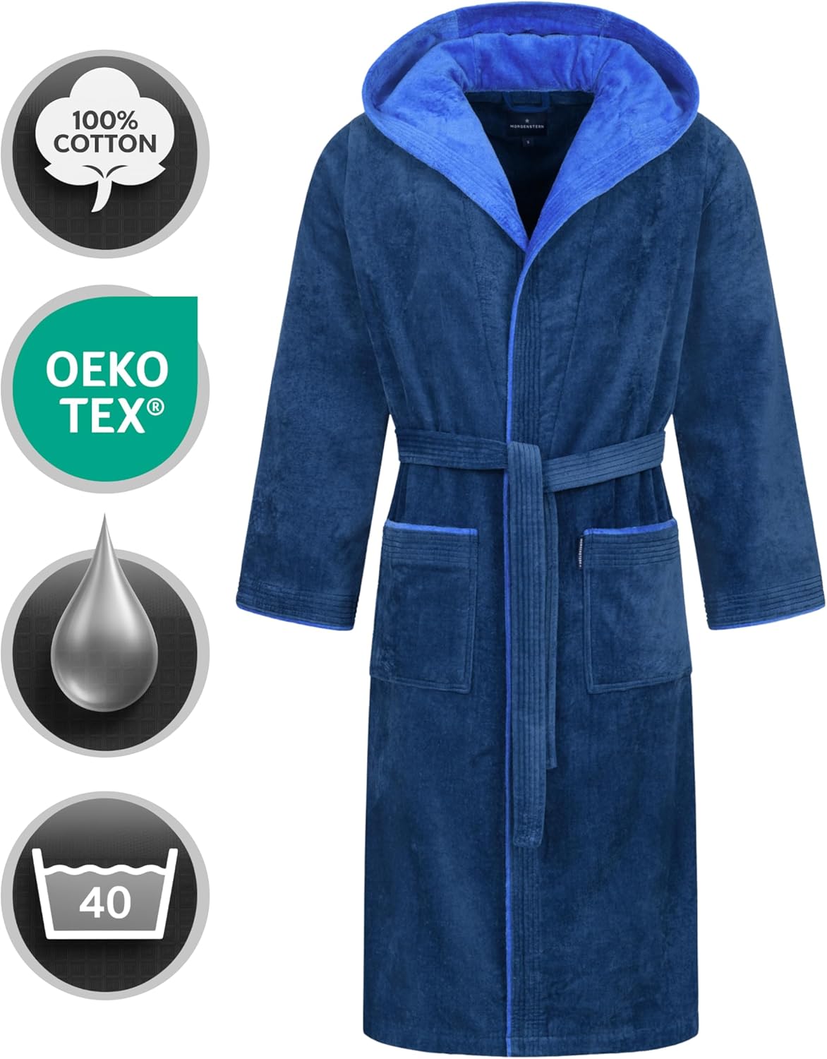 Peignoir de Bain Homme avec Capuche 100% Coton Éponge Velours OEKO-TEX® Robe de Chambre Long Finn XXL Bleu