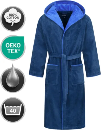 Peignoir de Bain Homme avec Capuche 100% Coton Éponge Velours OEKO-TEX® Robe de Chambre Long Finn XXL Bleu