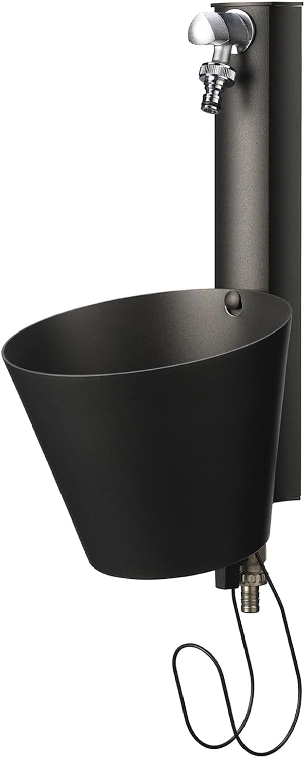 BEL FER Fontaine de jardin murale avec deux robinets et seau amovible, avec porte en caoutchouc, modèle 42 / PRS (anthracite)