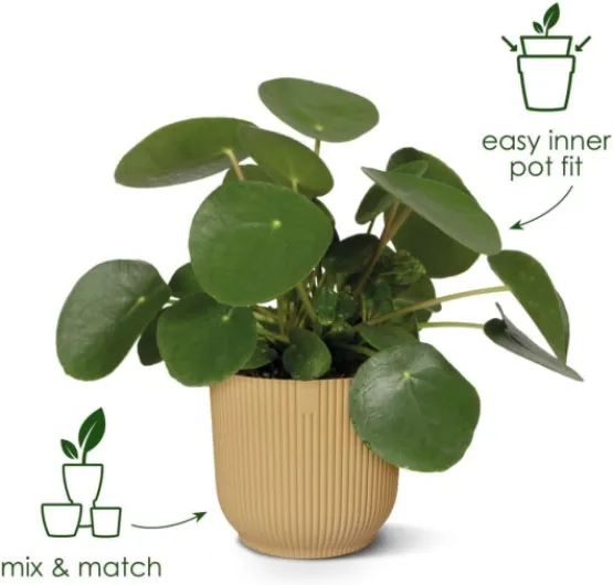 Vibes Fold Rond 18 - Pot De Fleurs pour Intérieur - Plastique 100% Recyclé - Ø 18.4 x H 16.8 cm - Noir/Anthracite