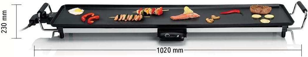 8239 Happy Plancha 90, Plancha électrique 8-10 personnes, Plaque XXL anti-adhésive, Tout aliment, 2000W, Noir/I 90 x 23 cm