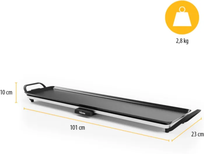 Grill de table slim XL - Grande surface de cuisson de 90 x 23 cm - Thermostat réglable - Revêtement antiadhésif - Bac collecteur de graisse amovible - Facile à nettoyer - BP-2669 XL - 90x23