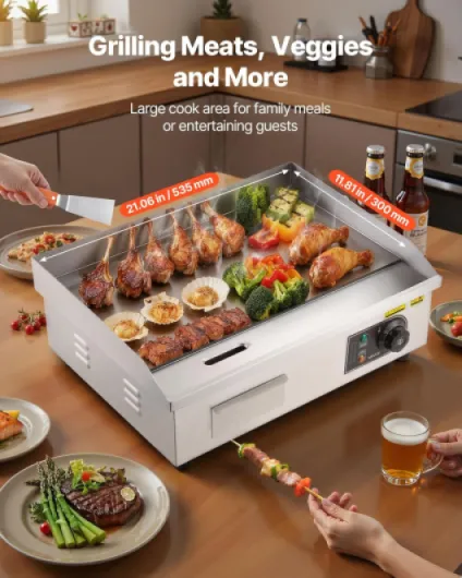 Plancha Électrique 3200 W, Plaque à Snacker Commerciale 535x300 mm, Plaque de Cuisson de Comptoir en Inox, Température Réglable 50-300 °C, avec Accessoires, pour Barbecue, Restaurant, Snack-Bar