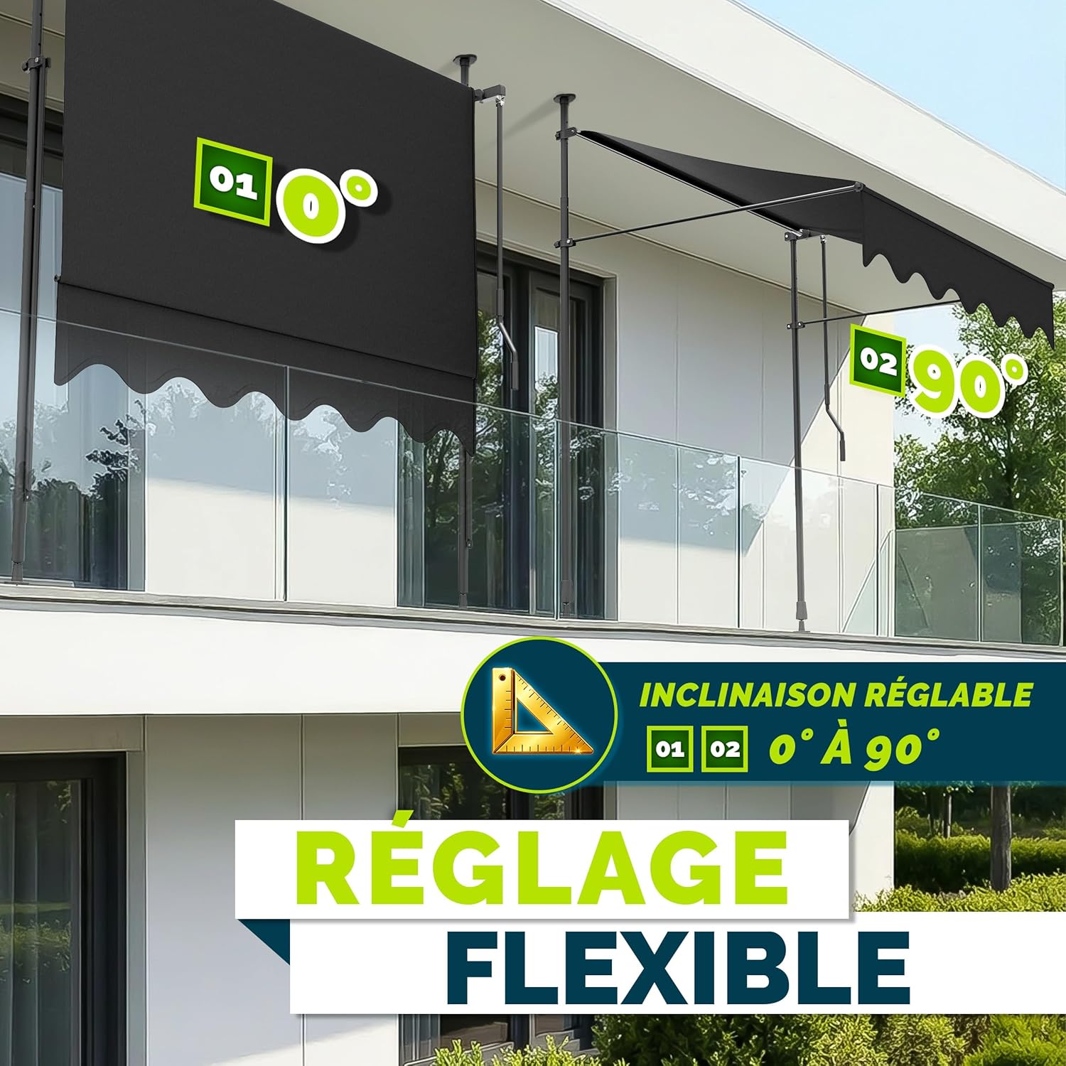 Tillvex Store Banne Manuel rétractable avec manivelle pour Le Balcon - Marquise de terrasse sans percement - Marquise Soleil de Balcon auvent téléscopique (Anthracite, 400cm) 400cm Anthracite