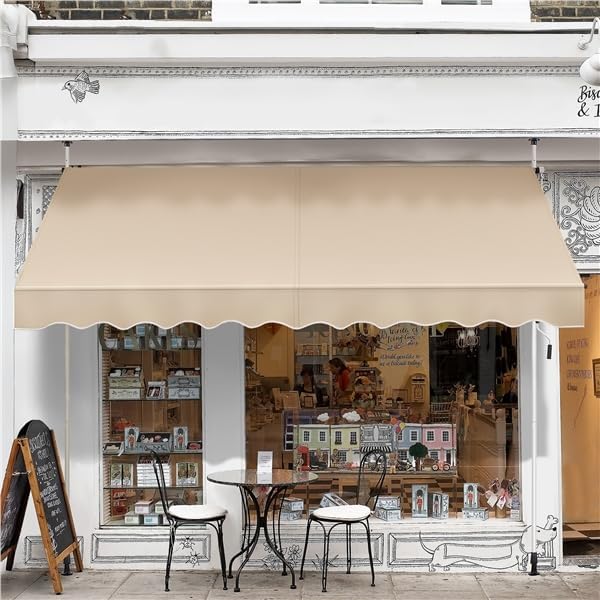 Store Banne Manuel 300 cm avec Manivelle, Auvent Rétractable Réglable en Hauteur et en Inclinaison sans Percement pour Balcon, Terrasse, Jardin Beige 300 cm Beige