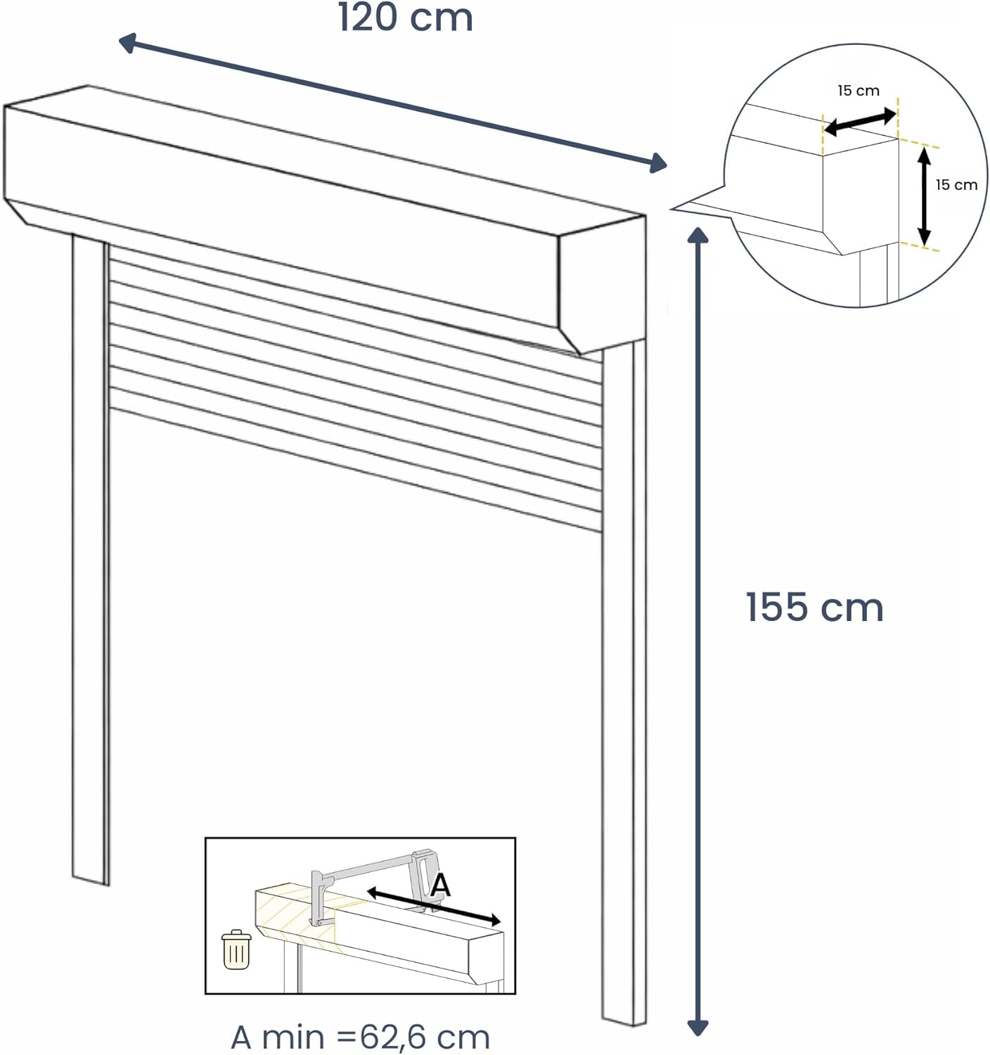 Volet Roulant Electrique Filaire Ajustable Lame PVC - H 155 cm x L 120 cm- Coloris Blanc - Montage Facile, pour Fenêtre