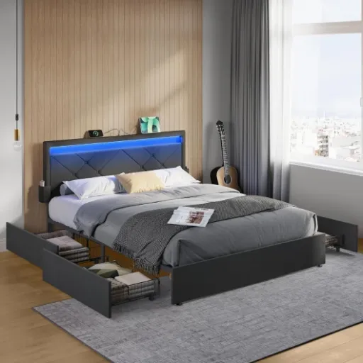 Test VASAGLE Lit Double LED 160x200 : le lit complet pour chambre moderne (mais pas parfait)
